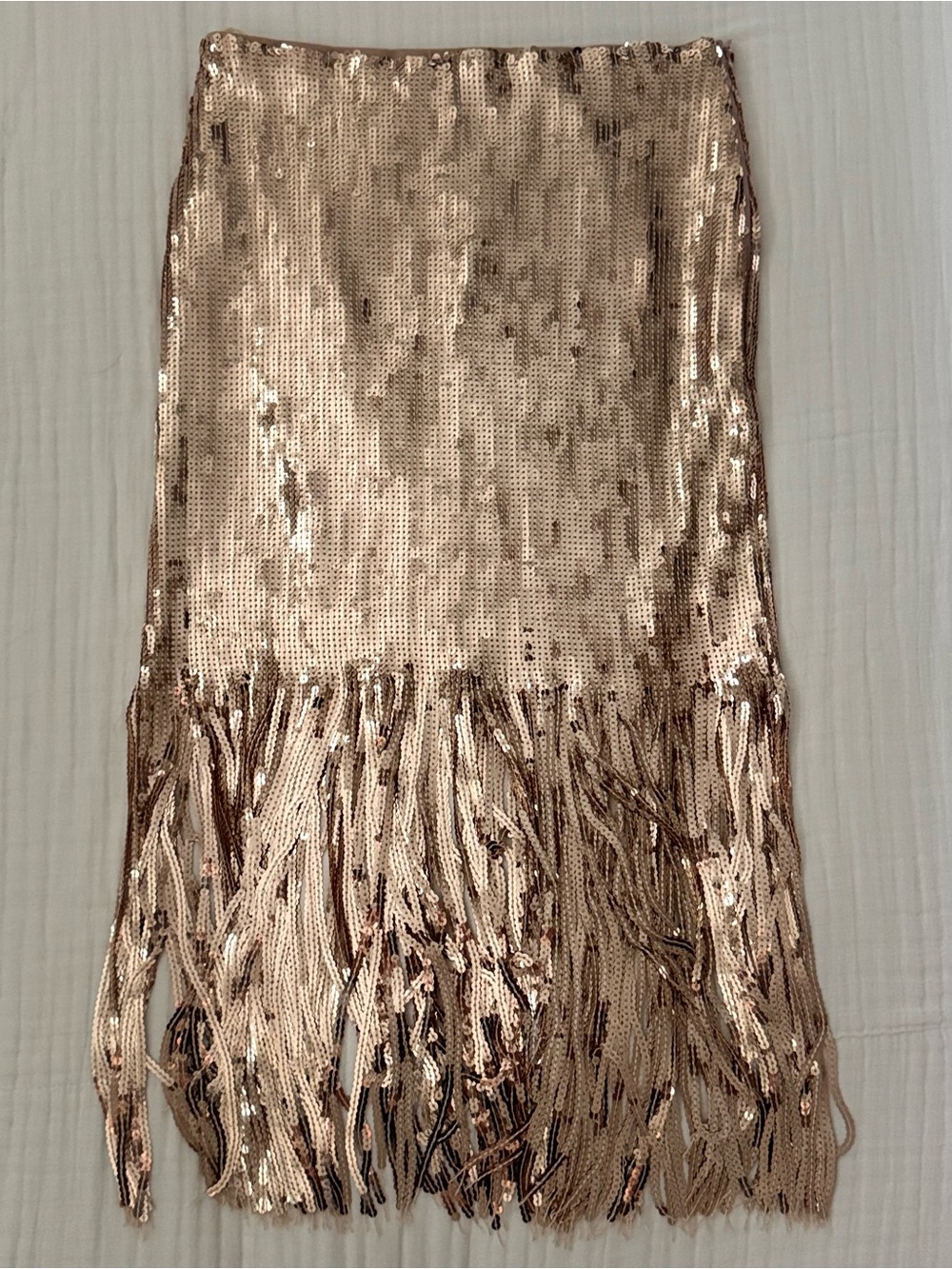 Fringe Sequin Pencil Skirt in Rose Gold